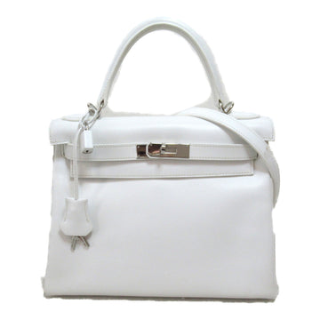 HERMES Kelly 28 handbag inside stitch White Epsom leather