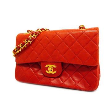 CHANEL Shoulder Bag Matelasse W Flap Chain Lambskin Red Gold Hardware Women's
