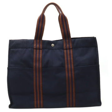 HERMES Fool Toe Tote GM Bag Handbag Shoulder Canvas Navy Brown