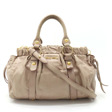 MIU MIU Miu Handbag Tote Bag Shoulder Leather Pink Beige
