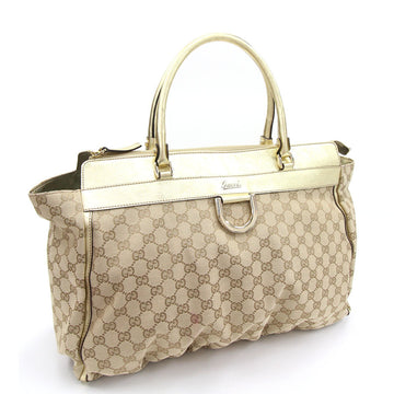 Gucci Tote Bag GG Canvas 189931 Beige Gold Leather Women's Large GUCCI