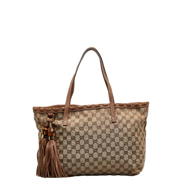 GUCCI GG Canvas Handbag Tote Bag 218780 Beige Brown Leather Women's