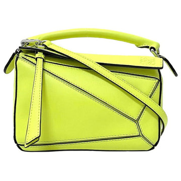 Loewe Shoulder Bag Puzzle Neon Yellow Leather Classic Calf LOEWE Handbag Anagram