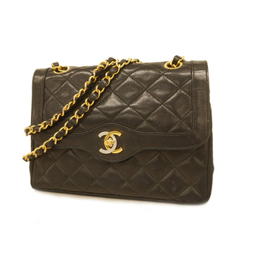 Chanel Matelasse Paris Exclusive W Flap W Chain Shoulder Bag Lambskin Black