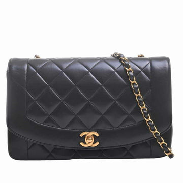 CHANEL Lambskin Diana Flap Matelasse Coco Mark Chain Shoulder Bag - Black