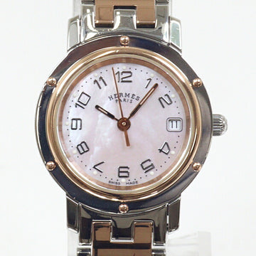 HERMES Women's Watch Clipper Nacre CL4.221 Pink Shell Dial Quartz Finished