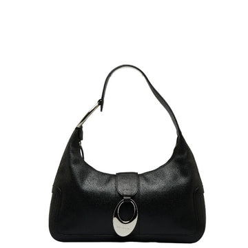 BVLGARI One Shoulder Bag Handbag Black Silver Leather Ladies