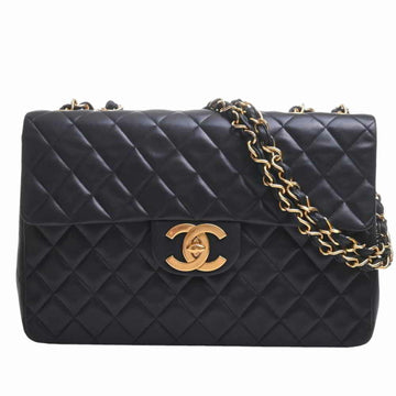 CHANEL Lambskin Big Matrasse 34 Coco Mark W Chain Shoulder Bag - Black