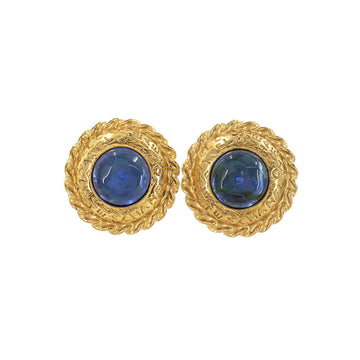 Chanel grippore earrings round type gold blue accessories Vintage Earrings