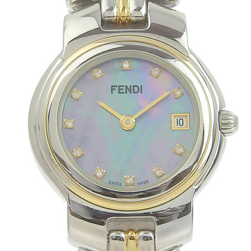 FENDI 980L stainless steel silver quartz analog display ladies blue shell dial watch