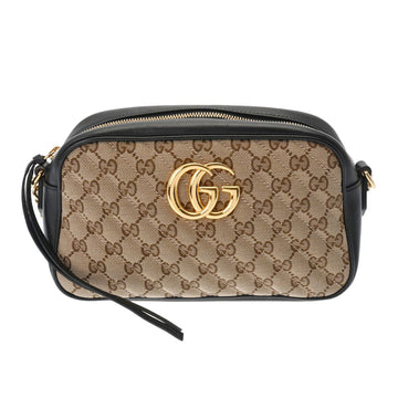 GUCCI GG Marmont Chain Shoulder Beige/Black 447632 Women's Canvas/Leather Bag