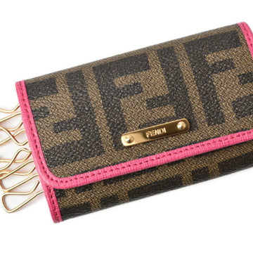 FENDI Key Case Holder  6 Rows Zucca Pattern Pink Brown 8AP079