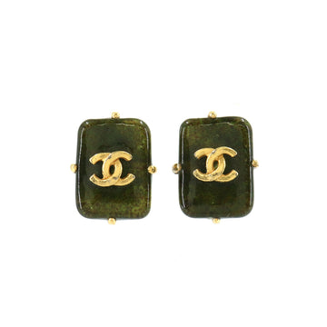 Chanel color stone coco mark earrings gold green 97A accessories vintage