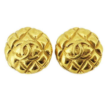 CHANEL Earrings Vintage Coco Mark Matelasse Round Circle GP Plated Gold Ladies