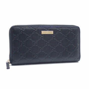 Gucci Round Long Wallet Shima Ladies Black Leather 307980 GG Embossed