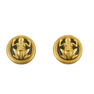 CHANEL Frog Motif Earrings Gold Plated Women's