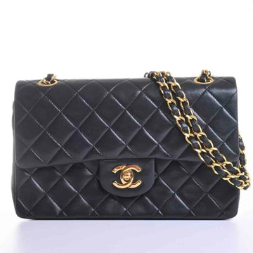 Chanel lambskin matelasse here mark W flap chain shoulder bag black