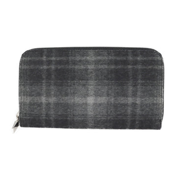 SALVATORE FERRAGAMO Long Wallet 22 9310 Felt Black Gray Plaid Round Zipper