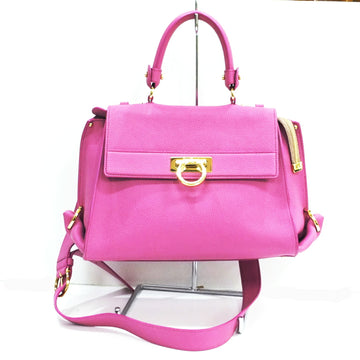 SALVATORE FERRAGAMO Gancini hand shoulder pink leather