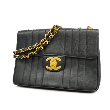 Chanel Mademoiselle W Chain Women's Caviar Leather Shoulder Bag Black