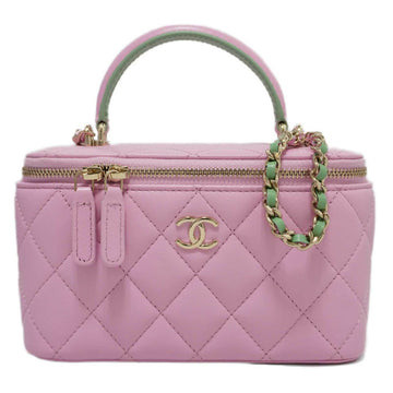 CHANEL Vanity Shoulder Handbag Bag Pink Lambskin Women's