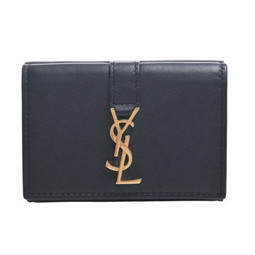 SAINT LAURENT Leather Tiny Trifold Wallet 459880 Black Women's