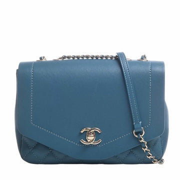 CHANEL Caviar Skin Matelasse Coco Mark Chain Shoulder Bag Blue Ladies