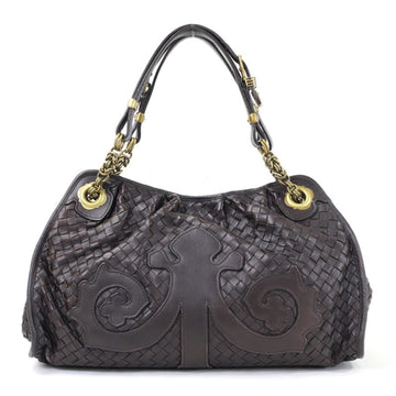 Bottega Veneta BOTTEGAVENETA Handbag Intrecciato Leather Brown Gold Ladies