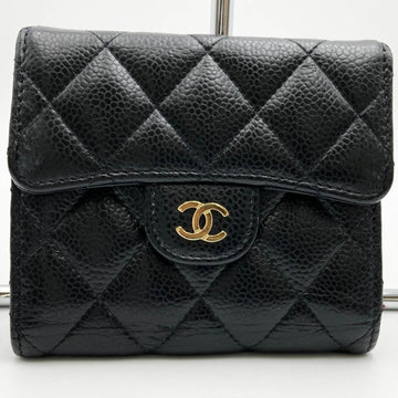 CHANEL Matelasse Quilted Classic Small Flap Wallet Trifold Black Leather Ladies