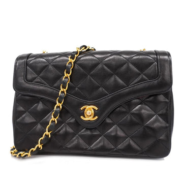 CHANEL Shoulder Bag Matelasse Chain Lambskin Black Gold Hardware Women's