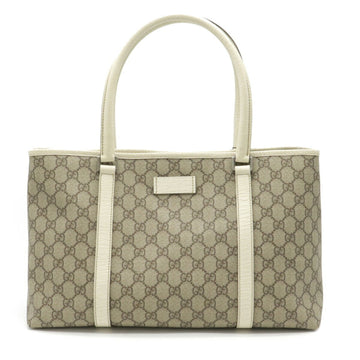 Gucci GG Supreme Plus Tote Bag Shoulder Leather Beige Ivory White 114595
