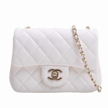 CHANEL Lambskin Matelasse Cocomark Chain Shoulder Bag - White