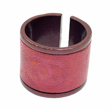 CHANEL Cocomark Leather Ring Women's Metal No. 11 ~ Free Size Red