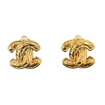 CHANEL Matelasse Coco Mark Earrings Gold Plated Ladies