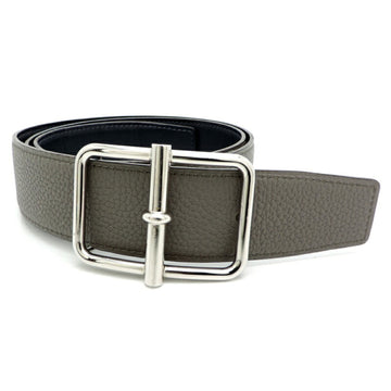 HERMES Shane Dunkle Belt U Engraved Men's Togo Evercalf Greasphalt Blue Indico