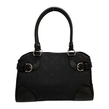 SALVATORE FERRAGAMO Gancini Metal fittings All over pattern Leather Genuine leather Nylon Handbag Black