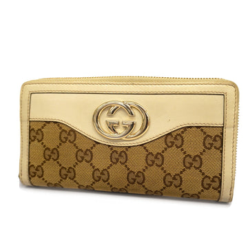 GUCCIAuth  Interlocking G 291132 GG Canvas,Leather Long Wallet Beige,Ivory