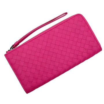 BOTTEGA VENETA L-shaped long wallet Intrecciato pink leather