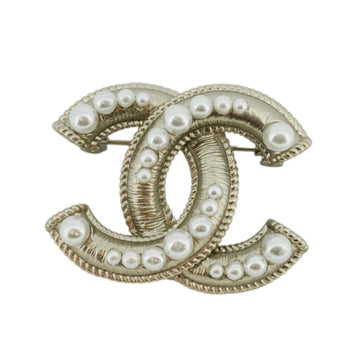 CHANEL Brooch Coco Mark Fake Pearl Metal Material Silver White A10A Ladies