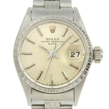 ROLEX Oyster Perpetual Watch Date No. 20 6524 Stainless Steel Swiss Made Silver Manual Winding Dial Ladies