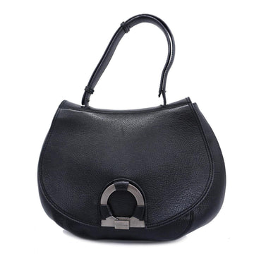 SALVATORE FERRAGAMO Shoulder Bag Gancini Leather Black Silver Hardware Women's