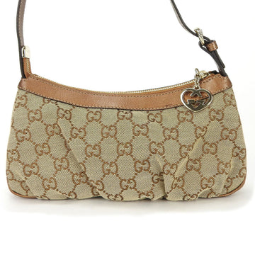 GUCCI pouch hand GG canvas 245938 beige brown leather ladies