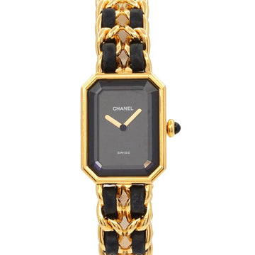 CHANEL Premiere L size H0001 Vintage ladies watch black dial gold quartz