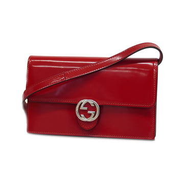 GUCCIAuth  Interlocking G 510304 Women's Leather Shoulder Bag Red Color