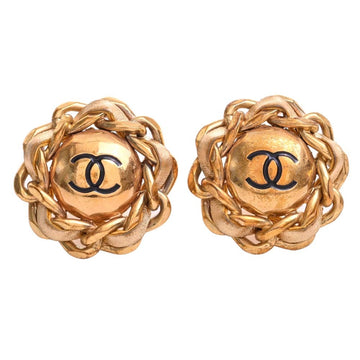 CHANEL Leather Coco Mark Earrings Gold Ladies