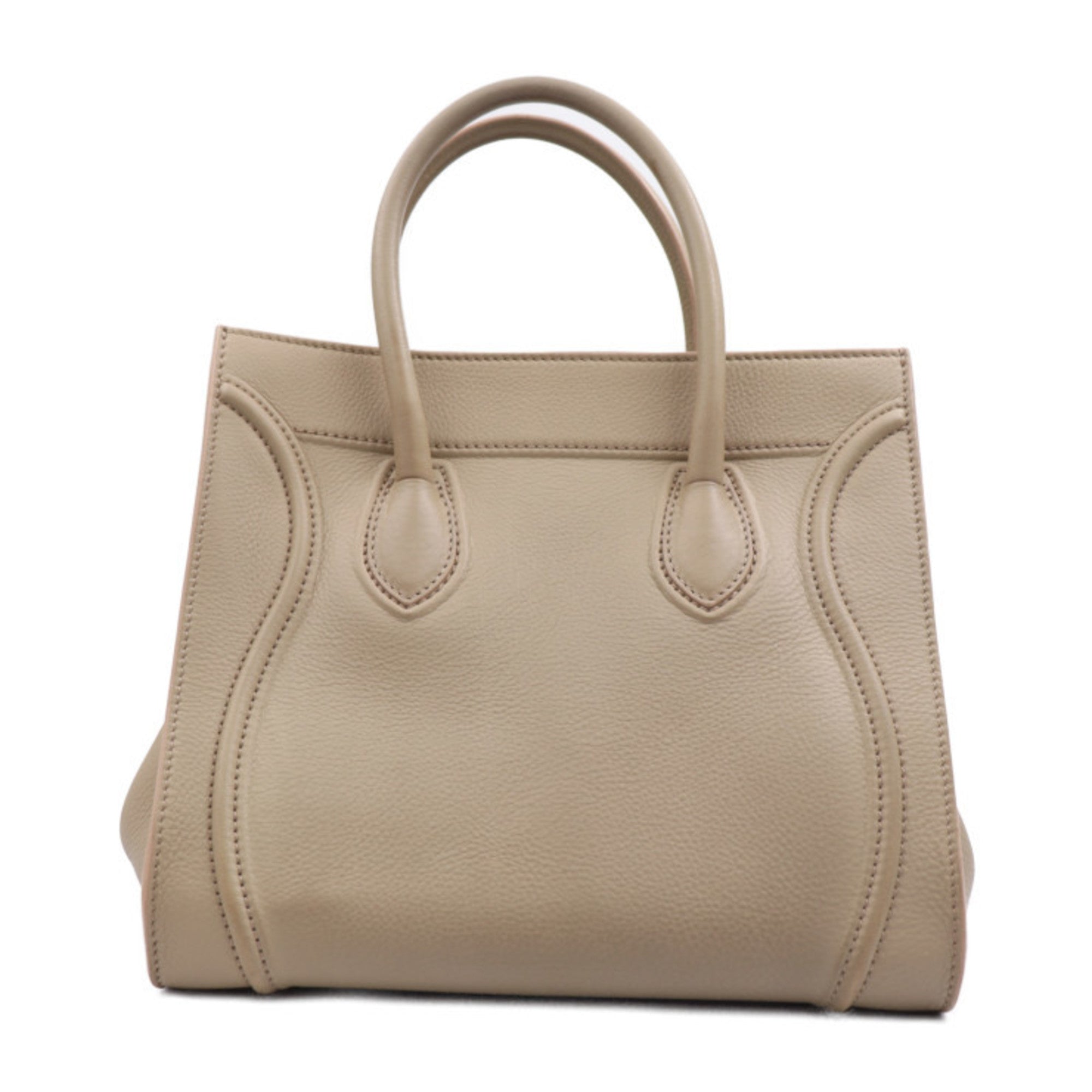 CELINE Small Square Luggage Phantom Handbag Leather Beige Etoupe Tote