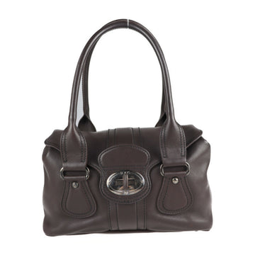 TOD'S handbag leather dark brown silver metal fittings turn lock Boston bag shoulder