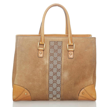 Gucci GG Canvas Tote Bag 120897 Beige Suede Ladies GUCCI