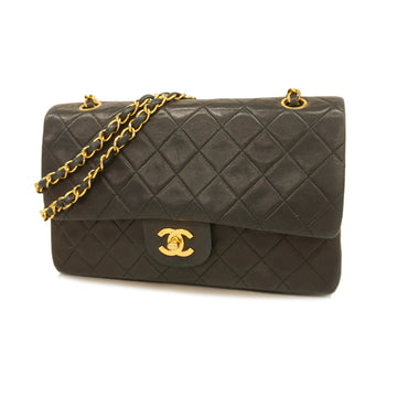 Chanel Matelasse W Flap W Chain Lambskin Women's Leather Shoulder Bag Black