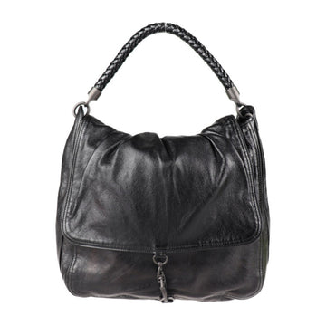 BOTTEGA VENETA intrecciato flap shoulder bag leather black handbag